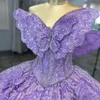 Лавандовые платья Quinceanera, элегантные вечерние платья для выпускного вечера из тюля с бантом и кристаллами и блестками для женщин, бальное платье