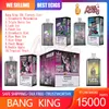 Original Bang King 15000 Puff Caneta Vape Descartável 0.8ohm Bobina de Malha 25ml Pod Pré-preenchido 650mAh Bateria Recarregável E Cigarro Puffs 15K 0% 2% 3% 5% 10 Sabores Entrega Rápida