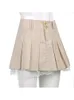 Spódnice Sweetown Korean Fashion Khaki krótkie koronkowe wykończenie urocze plisowane damskie styl Preppy Styl Up High Taist Summer 230403