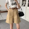 Shorts femininos verão fino cáqui calças cortadas macacão de perna larga 2023 cintura alta a-line terno preto mulher