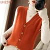 Gilets pour femmes LHZSY Femmes Cardigan Taille Pull Laine Pull Lâche Top Automne Hiver Chaud Tricoté Débardeur Solide Sans Manches Veste Femme 230403