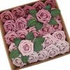 Fleurs décoratives D-Seven Artificielle 25 PCS Mauve Ombre Mousse Roses Avec Tige Pour DIY Bouquets De Mariage Arrangements De Fleurs Gâteau Décor