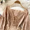 NXY French Hollow Lace Rompers v Neck Bodycon jumpsuits met lange mouwen Sexy slanke mode streetwear herfst korte bodysuit 230328