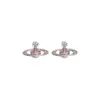 Desginer Viviene Westwoods l'impératrice douairière Saturn collier de perles de diamant rose femme Ins doux Style Cool petit design Vivian mêmes boucles d'oreilles Tiktok