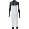 Casual Dresses WJFZQM CAMI RAND Backless BodyCon Dress Ladies Club Wrap White Midi Ribbed Black Sexy Party Women 2023 Spring