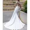 Princess Floral Lace Wedding Dress Beach Women Illusion Back Appliques High Neck Mermaid Bridal Gowns Satin Vestidos