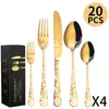 20 Piece Flatware Set Stainless Steel Tableware Cutlery Set for 4 Unique Pattern Design Includes Dinner Knives/Forks/Spoons