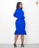 Casual Dresses Autumn Winter Elegant Office Ladies Slim Dress African Women Solid Round Neck Ruffle Mermaid Party Dress Women 230331