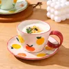 Mugs Hand-painted Flower Irregular Ceramic Coffee Cup Home Office Mug With Saucer Breakfast Milk Juice Tea Handle Gift Microwave