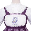 Costume a tema 2023 Donne originali Viola senza maniche Stampa Bowknot Carino Sweet Lolita Dress Anno Loto e T-shirt Set