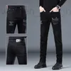 Jeans masculinos designer luxo ce novo preto diamante quente high end para slim fit pés pequenos tendência bordado calças elásticas outono e inverno po3u