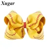 Accessoires pour cheveux 7 "Grand arc de baseball en cuir pour enfants filles à la main Softball Headwear Boutique