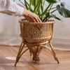 Vasos Rattan tecido de cesta de flor Ponto de panela Stand Green Plant Sala de estar de decoração de varanda armazenamento