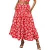 Casual Dresses Flowy Printing Boho Swing Waist Pocket Tiered Women Elastic Dress Pleated A Skirt Beach Summer Long Line