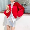 Damesbreien Red Faux Fur Winter Herfst Women Shoirt Swaters Plush O-Neck lange losse Koreaanse oversized jas trui tops overjas