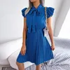 Lässige Kleider Damen Sommerkleid Rüschenärmel O-Ausschnitt Hohe Taille Blumendruck Mini A-Linie Sonnenhalter Maxi Damen