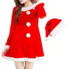Повседневные платья, Рождественский костюм Клауса для женщин, плюшевый декор с мячом, длинный рукав, шею, короткое красное платье, шляпа, сумка, наряд для вечеринки, косплей