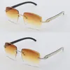 Rimless Moda Lüks Güneş Gözlüğü Tasarımcı Güneş Gözlüğü Orijinal Beyaz Karışım Siyah Buffalo Korna Elmas Kesim Lens Gözlükleri Erkek ve Kadın 18K Altın Metal Çerçeve