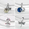 Argent 925 Fit Pandora Charms originaux DIY Pendentif femmes Bracelets perles Couleur Mermid Dolphin Charms Star Heart Pendentif Maman Ours Lapin Chat