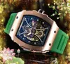 Top Fashion Big Dial Chronograph Quartz Men Watches 43mm Silicone Strap Male Running Second Men's Brand Tonneau Clock Cool Wristwatch Reloj Hombre