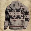 Men's Hoodies Vintage Tribal Print Hoodie For Men Button Down Collar Sweatshirt Oversized Casual Long Sleeve Tops Male Daily Streetwear