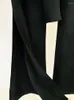 Pantalon de deux pièces pour femmes Style européen Lady Solid Bureau Costume O-Décolleté À Manches Longues Perles Blazer Court Évasé Slit Femmes 2pcs Noir