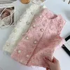 Kvinnors västar kvinnor rosa dubbelbröst tofs väst kappa sommar mode maistcoat pärla päls tweed chalecos para mujer toppjacka