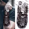 Tillfälliga tatueringar Black Forest Tattoo Sticker för män Kvinnor Tiger Wolf Death Skull Temporär tatuering Fake Henna Skeleton King Animal Tatoo Z0403