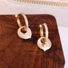 Hoop Earrings White Zircon Round Stone Champagne Gold Color Pendant For Women Simple Fashion Wedding Engagement Jewelry