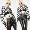 Women's Hoodies & Sweatshirts Sexy Gothic Plaid Crop Top Chain Long Sleeve Jumper Hooded Pullover Casual Sweatshirt StreetwearWo