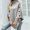 Damenpullover 2023 Herbst Winter Button Poncho Frauen Pullover Pullover Rollkragenpullover Strickwaren Vintage Cape Batwing Sleeve SA987