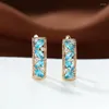 Backs Earrings Trendy Aqua Blue Black Cubic Zirconia Marquise Cut Clip For Women Gold Plated Rectangle Wedding