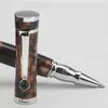 Fuliwen Brown Celluloid och Metal Roller Ball Pen Silver Trim Refillable Ink Writing Gift