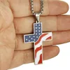 Pendant Necklaces USA Flag Silver Plated Cross Necklace Stainless Steel American Jesus Religion Amulet Christian Jewelry Drop