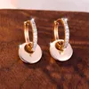 Hoop Earrings White Zircon Round Stone Champagne Gold Color Pendant For Women Simple Fashion Wedding Engagement Jewelry