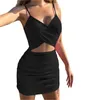 Casual Dresses Women's Elegant V-hals Ruched Bodycon Dress Sleeveless Cross Back High Slit Evening Gown Pleated Knit Sweater Tank