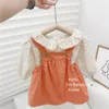 Ensembles de vêtements enfants 2023 printemps automne filles chemise à fleurs avec ceinture jupe ensemble bébé col maillot de corps doux tenue décontractée deux pièces