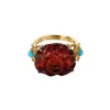 Ringar S925 Sterling Sier Gilded Natural Red Amber Turquoise Sweet Peony Flowers F Justerbar öppningsring K0163 Drop Dhgarden Dh74f