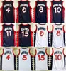 1996 US Dream Three Basketball 11 Karl Malone Jerseys Hombres Azul marino Blanco 5 Grant Hill 10 Reggie Miller 4 Charles Barkley