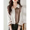 Damen Blusen Elegant Chic Bürodame Bead Button Up Shirt Korean Fashion Patchwork Langarm Commute Top Bluse Damen Blusas Kleidung