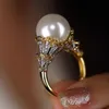 14K Gold Perle Diamant Ring Party Eheringe für Frauen Braut Verlobungsschmuck
