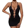 Mulheres sleepwear mulheres sexy 2 peças lingerie conjunto erótico backless babydoll vestido com tanga pijama perspectiva lace nighty