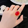 Cluster ringen elegante vrouwelijke prinses Ruby ring 18K goud kleur sprankelende Zirkoon CZ originele vintage bruiloft verlovingsband bruid sieraden