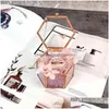 Schmuckständer 87Hc Hexagon Transparent Rose Gold Ring Geometrisch Klarglas Box Organizer Tabletopholder Drop Delive Dhgarden Dhys8