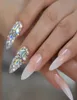 3D AB Gems Gradient Pink Nude Press on Nails Baby Ombre Extra Long Stiletto False Fake Nail Tips Pointed Fingers Nails4264898