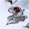 Arts et artisanat fait à la main 925 Sterling Sier mode fiançailles bague de mariage princesse coupe rouge Cz sirène forme bagues pour W Dh2Zt