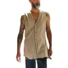 Men's Tank Tops Men Summer Top Hooded Single-breasted Solid Color Sleeveless Shirt Side Split Loose Ripped Hem Vest Clothes