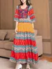 Casual Dresses Bohemian Exotic Woman Steppe Chic Fashion Seaside V-neck Long Dress Floral Sleeve Ethnic Holiday