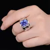 Anelli a grappolo Moda Pietre preziose di zaffiro blu Cristallo Zirconi Diamanti per uomo Oro bianco Gioielli in argento Argent Bague Accessori per feste