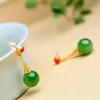 Stud -oorbellen 24k zandgouden imitatie groen jade cord vrouw